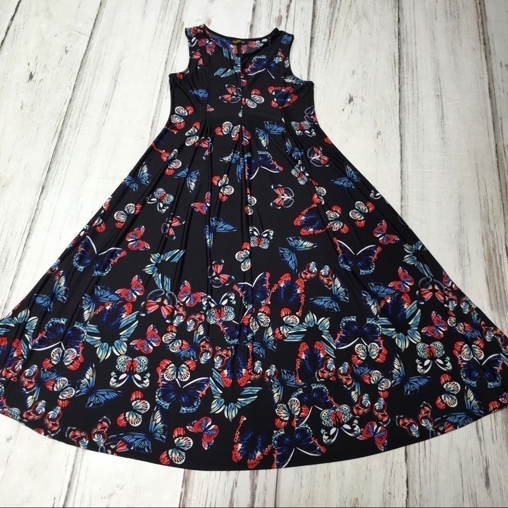 Reborn Dress Black Butterfly Sleeveless Pleated Maxi Small - Picture 3 of 12